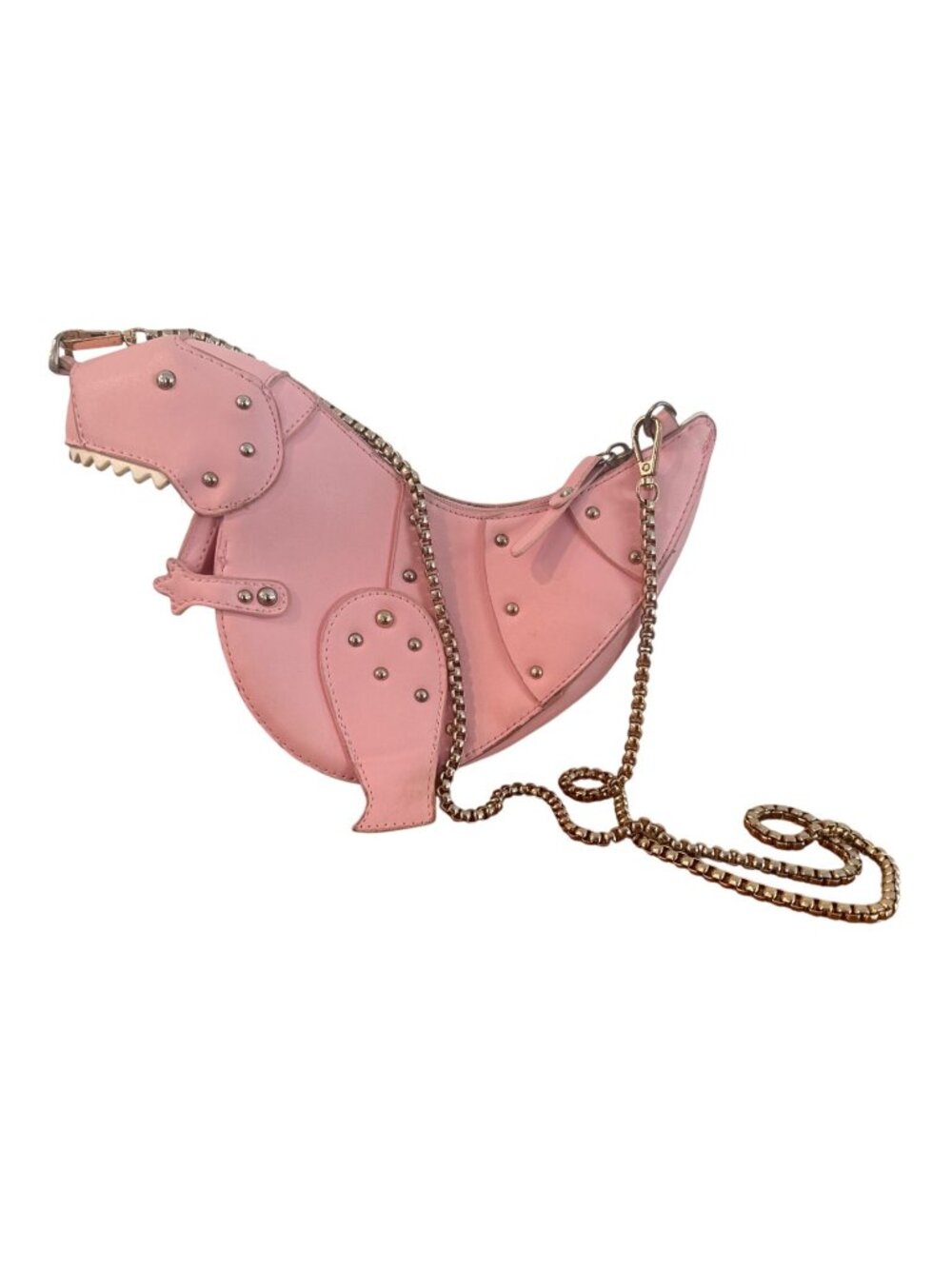 Pink Dinosaur-Shaped Shoulder Bag Purse Gold Chain Strap & Rivet Details